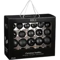 Mica Decorations Boules de Noël - 42 pièces - Ø7 cm - Verre - Noir