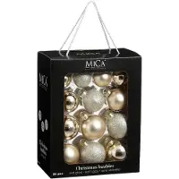 Mica Decorations Boules de Noël - 26 pièces - Décorations de Noël pour le sapin - Ornements brillants et pailletés - Pointes et boules de différentes tailles - Ø 7 cm - Crème