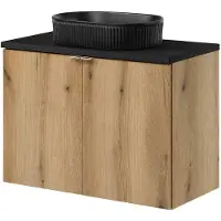 En.casa Plan de toilette 'Skelbolu' avec lavabo en céramique et 2 portes 80 x 71 x 40 cm aspect chêne / noir