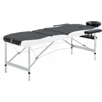 vidaXL Table de massage pliable 3 zones Aluminium Noir et blanc