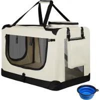Juskys Boîte de transport pliante pour chien / Banc Lassie M - Beige - 42 x 60 x 44 cm