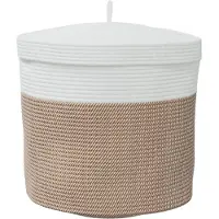 vidaXL Panier de rangement et couvercle marron et blanc Ø40x35cm coton