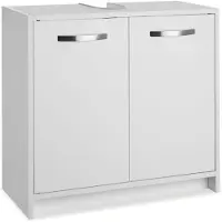 TecTake Meuble bas avec 2 portes - Poignées robustes - Meuble de salle de bain gain de place avec ouverture par siphon - Capacité 20 kg - Blanc