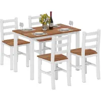 HOMCOM Ensemble de salle à manger , table de salle à manger, 4 chaises, ensemble de salle à manger, bois de pin, marron et blanc