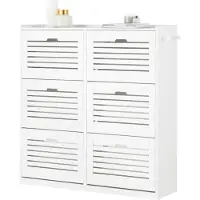 SoBuy FSR145-W Armoire à chaussures avec 6 volets, commode à chaussures avec 2 crochets, étagère à chaussures, boîte à chaussures, armoire d'entrée