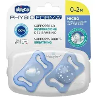 Chicco Set de sucettes en silicone PhisioForma Micro, 0-2 mois, Bleu, 2 pièces,