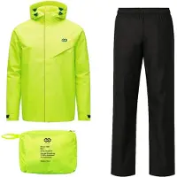 Infinity Goods Combinaison de pluie Nikki - Imperméable et respirante - Réfléchissante - Combinaison de pluie 2 pièces - Unisexe - Jaune fluo - Taille XL
