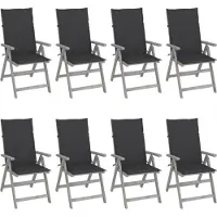 vidaXL Chaises de jardin réglables avec coussins 8 pcs. Gris acacia