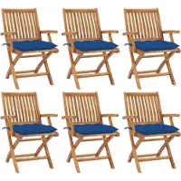vidaXL Chaises de jardin pliantes avec coussins 6 pcs. Bois massif teck