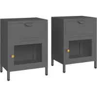 vidaXL Tables De Chevet 2 Pcs Anthracite 40x30x54,5 Cm Acier Et Verre