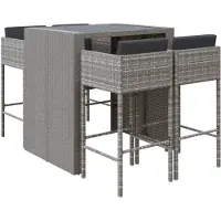 vidaXL Ensemble bar de jardin 5 pièces avec coussins Gris Poly rotin