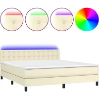 vidaXL Lit boxspring avec matelas et éclairage LED, couleur crème, 160 x 200 cm, simili cuir