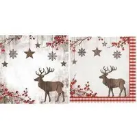 Papstar 20 Servietten, 3-lagig 1/4-Falz 40 cm x 40 cm "X-Mas Deer" (20 pcs, 40 x 40 cm)