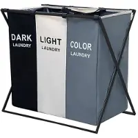 Nexxt Panier à linge avec 3 compartiments - Pliable - 105L - Trieur de linge - Multifonctionnel - Gris/Noir