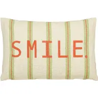 Mica Decorations Coussin Décoratif Smile - Avec Housse de Coussin - Decoration Maison Decoration Chambre - 55 x 35 x 10 cm - Coton - Vert, Blanc cassé, Orange