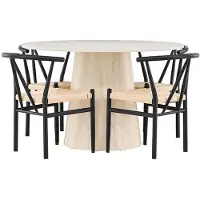 Ebuy24 Lanzo ensemble pour salle à manger table Ø120cm et 4 chaises avec accoudoirs empilables whitewash.