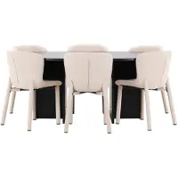 Ebuy24 Strada ensemble pour salle à manger table extensible Ø120cm, 170cm et 6 chaises noir, beige.