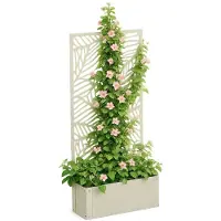 Mica Decorations Sapri Support pour plantes - Jardinière avec treillis pour plantes grimpantes - Support pour plantes autonome ou à fixer au mur - 57,5 x 21 x 118 cm - Blanc cassé