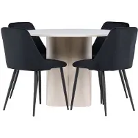 Ebuy24 Olivia ensemble pour salle à manger table Ø110cm et 4 chaises velours beige.