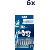 Gillette 6 x Blue3 - lames de rasoir jetables - simple, 8 pièces