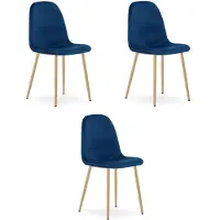 Leobert Chaise - - Padva - Velours Bleu Marine/Pieds Chêne - 44,5 X 53 X 87 Cm - Lot De 3