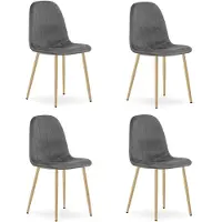 Leobert Chaise - - Padva - Velours Gris Foncé/Pieds Chêne - 44,5 X 53 X 87 Cm - Lot De 4