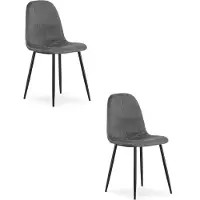 Leobert Chaise - - Padva - Velours Gris Foncé/Pieds Noirs - 44,5 X 53 X 87 Cm - Lot De 2