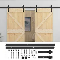 vidaXL Porte coulissante , 2 pièces, finition naturelle et noire, en pin massif