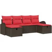 vidaXL Ensemble de salon de jardin , 6 pièces, 6 places, marron et rouge, en résine tressée