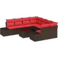 vidaXL Ensemble de salon , 9 pièces, marron [Matériau synthétique] : rotin synthétique