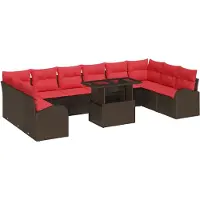 vidaXL Ensemble de canapés de jardin , 11 pièces, 10 places, couleur marron, en résine tressée