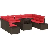 vidaXL Ensemble de canapés de jardin , 10 pièces, en polyrotin, couleur marron et rouge