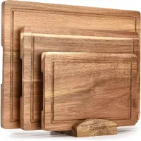 Deleca 3-Piece Cutting Board Set with Holder (40x30 / 33x24 / 26x18 cm) - Pour la cuisine, planches à découper, planches de service, planches à fromage, planches à boire et planches à tapas - Planche