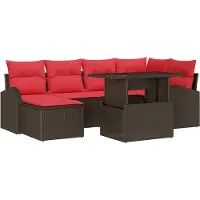 vidaXL Ensemble de canapé de jardin , 7 pièces, en polyrotin, couleur marron et rouge