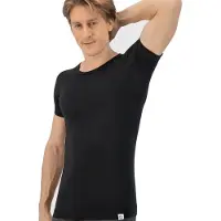 Fibershirts Tshirt anti transpiration - - Coussinets d'aisselles cousus - Maillot de corps - Noir - Col rond - Hommes - Taille L