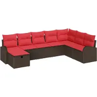 vidaXL Ensemble de canapés avec coussins et rangement, en polyrotin marron et rouge