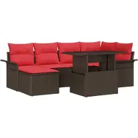 vidaXL Ensemble de canapé de jardin , 7 pièces, couleur marron [Matériau synthétique] : rotin synthétique