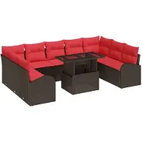 vidaXL Ensemble de canapés de jardin , 10 pièces, couleur marron, en résine tressée (polyrotin), capacité de 9 personnes