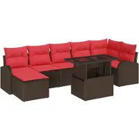 vidaXL Ensemble de canapés de jardin , 8 pièces, en polyrotin, couleur marron et rouge
