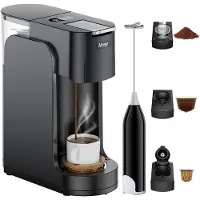 HDeye Machine à café à capsules, 3 en 1 machine à café multi-capsules, noir+ mousseur à lait