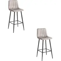 Leobert Tabouret De Bar - - Pozza - Velours Beige Foncé/Pieds Noirs - 43 X 49 X 104 Cm - Lot De 2