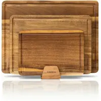 Deleca 3-Piece Cutting Board Set Seville with Holder - Planches à découper (40x30 | 33x24 | 26x18 cm) - Pour la cuisine, planche à servir, planche à fromage, planche à boire, planche à découper et