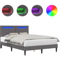 vidaXL Cadre de lit avec bandes lumineuses LED Gris 140 x 190 cm Simili cuir
