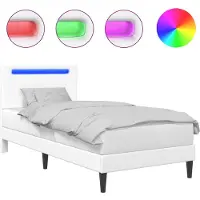 vidaXL Cadre de lit avec bandes lumineuses LED, blanc, 90 x 200 cm, simili cuir