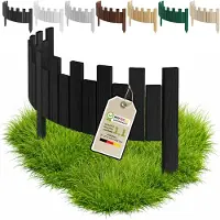 Pemicont Floranica Bordure de potager bois 100 x 30 cm, Noir – découpe en créneaux, pin, trois piquets intégrés
