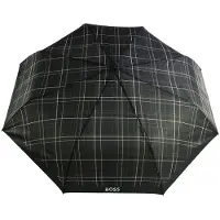BOSS Parapluie de poche à carreaux noirs avec poignée en similicuir