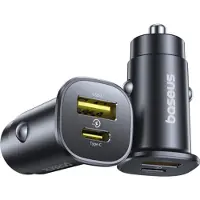 Baseus GoTrip USB-C / USB-A 30W Autoladegerät - Schwarz, Adaptateur pour véhicule, Noir