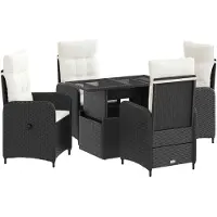 vidaXL Ensemble de table d'extérieur , 5 pièces, noir et blanc crème, en polyrotin