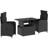 vidaXL Ensemble de table d'extérieur , 3 pièces, noir, en polyrotin