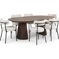 Ebuy24 Tokyo ensemble pour salle à manger table à manger avec 2 rallonges Ø120x120-160-200 cm smoked et 6 chaises bouclé blanc.